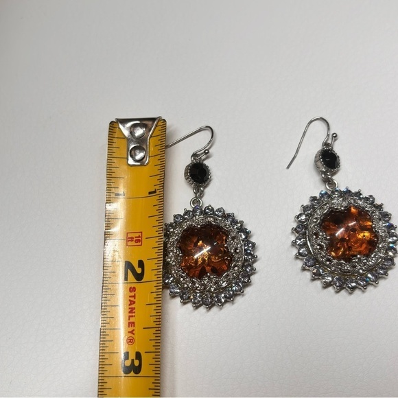Amber with rhinestone crystal super sparkly silver tone earrings - Picture 4 of 5